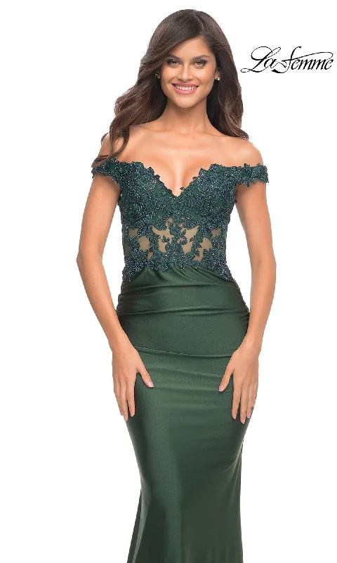 Lace-Bodice La Femme Off-the-Shoulder Prom Dress