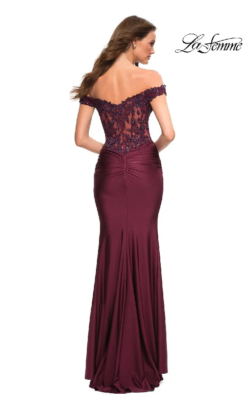 Lace-Bodice La Femme Off-the-Shoulder Prom Dress