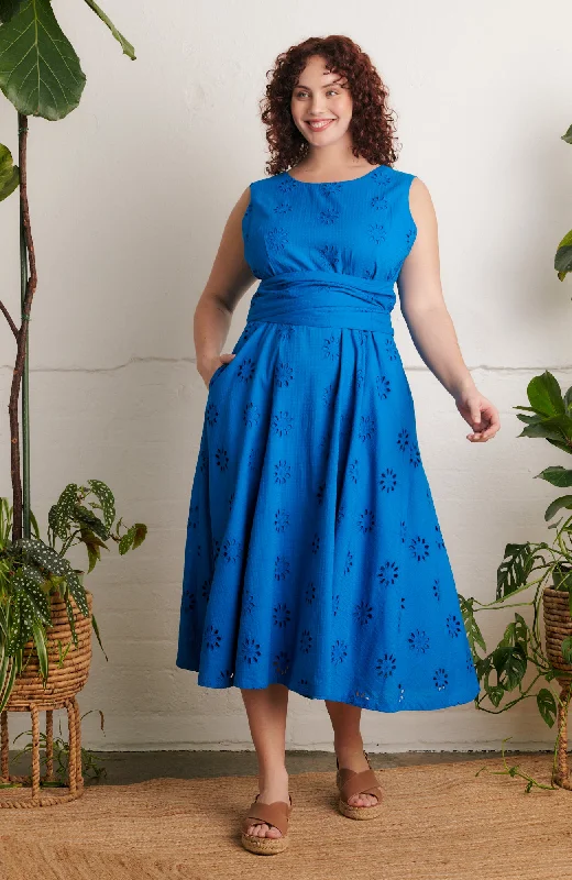 Roberta Floral Broderie Brilliant Blue Dress