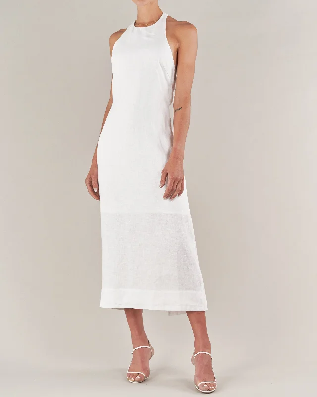 Santa Cruz Linen Halterneck Dress - White