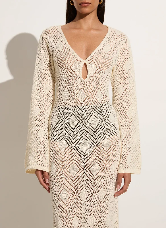 Serena Pointelle Knit Dress - Off White