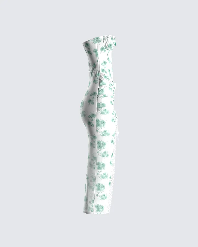 Silvia Green Print Corset Dress