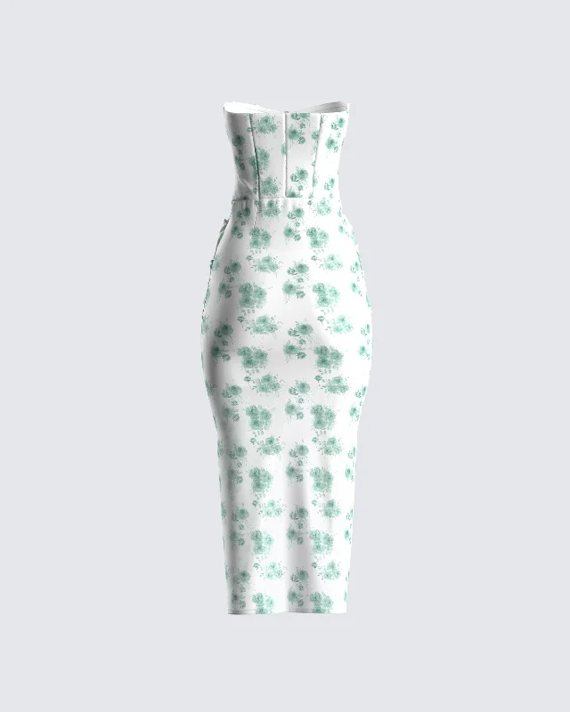 Silvia Green Print Corset Dress