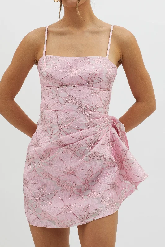 Sterling Gathered Waist Embroidery Mini Dress Pink