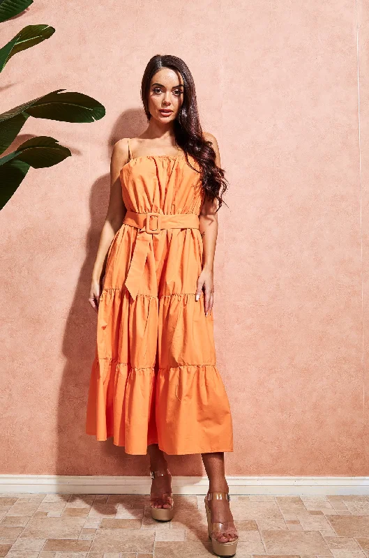 Tiered Maxi Dress in Orange Cotton | Isla