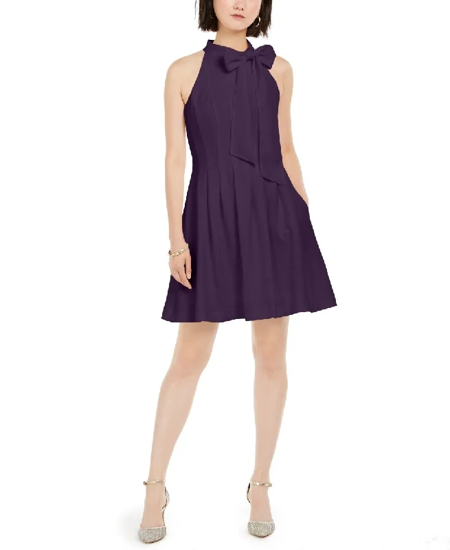 Vince Camuto Women's Bow-Neck Fit & Flare Dress Purple Size 16