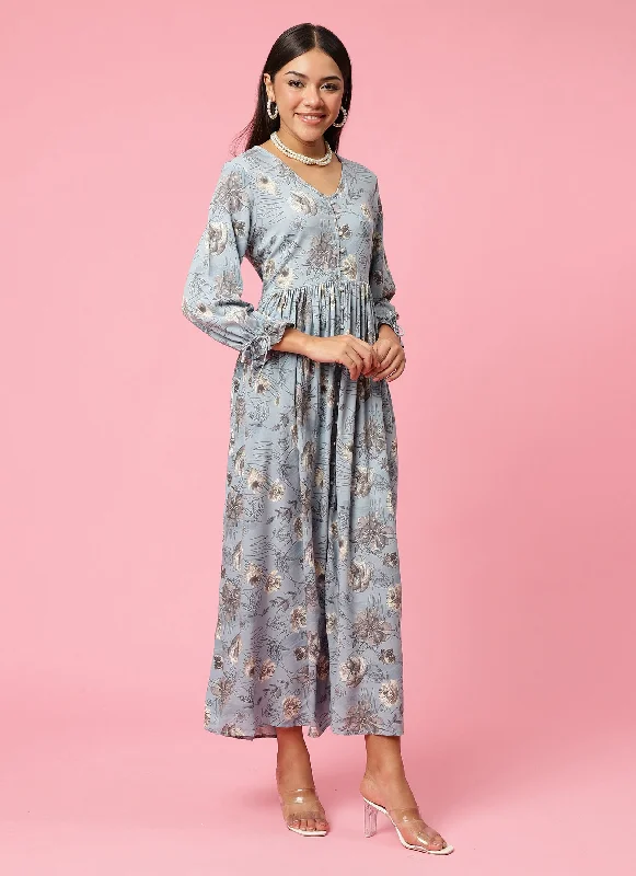 Women Blue Floral Printed Dress