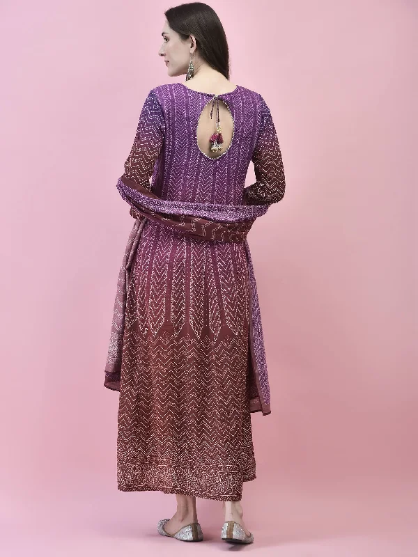 Women Liva Rayon Purple Embroidered Dress With Dupatta