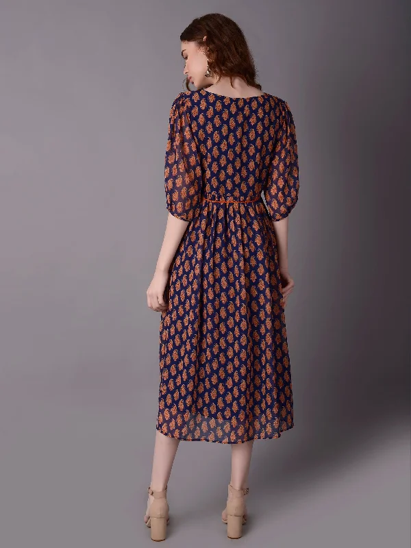 Women Navy Blue Floral Printed Dress