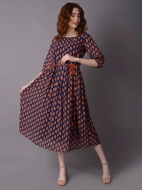 Women Navy Blue Floral Printed Dress