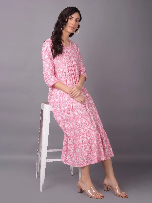 Women Pink V-Neck Printed Dress