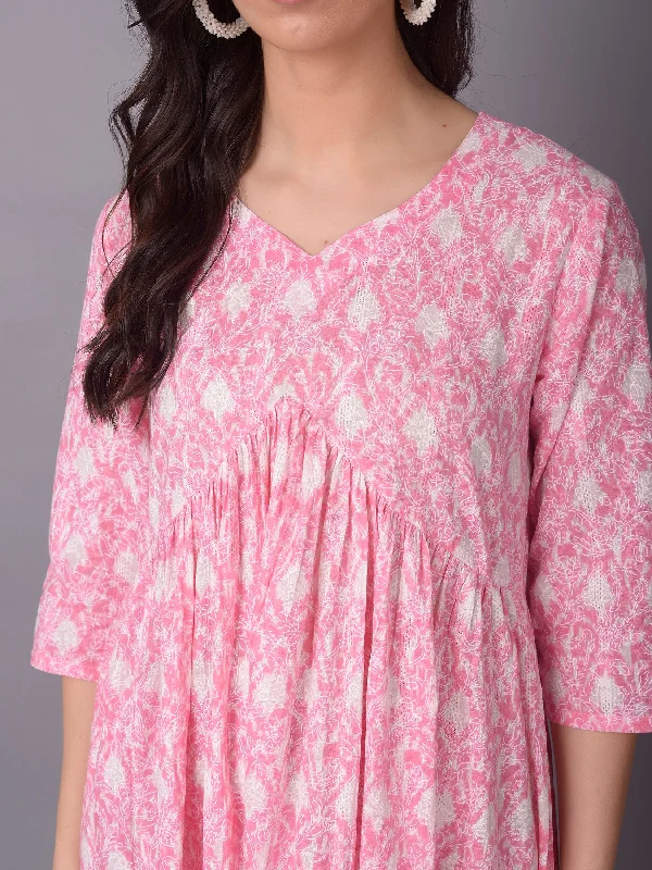 Women Pink V-Neck Printed Dress