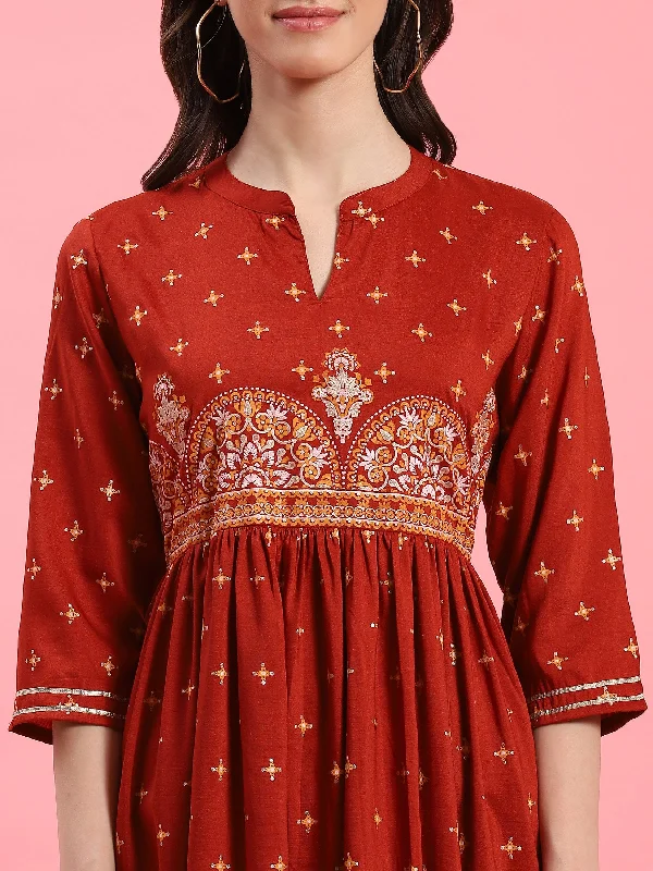 Women Rust Floral Printed Dress