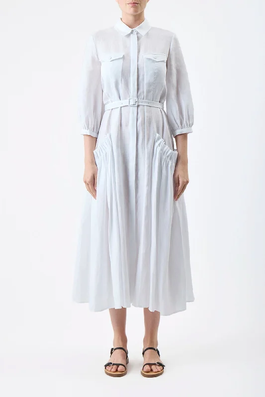 Woodward Pleated Shirtdress in White Aloe Linen