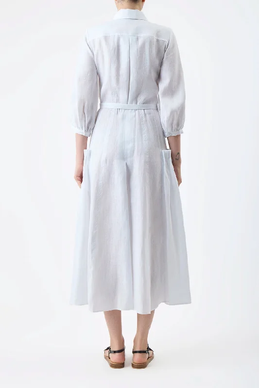 Woodward Pleated Shirtdress in White Aloe Linen