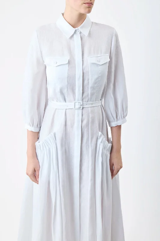 Woodward Pleated Shirtdress in White Aloe Linen